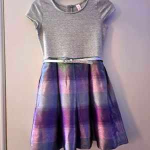 Justice Purple Holographic Gray Dress w/ Belt